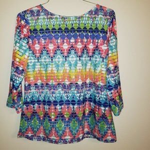 Ruby Rd women's top size M semi sheer colorful 3/4